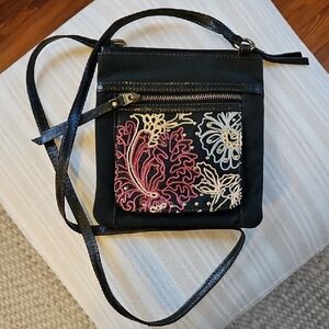 Fossil Embroidered Black Crossbody Bag